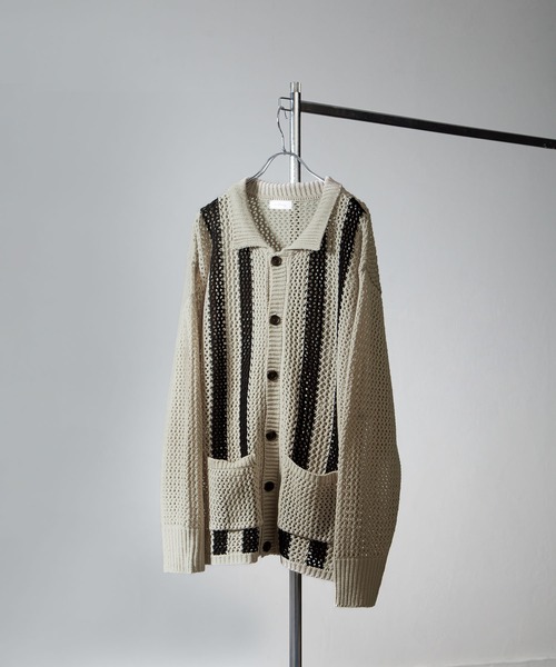 Stripe Plain Crew Neck Knit Cardigan — полосатый кардиган с круглым вырезом
