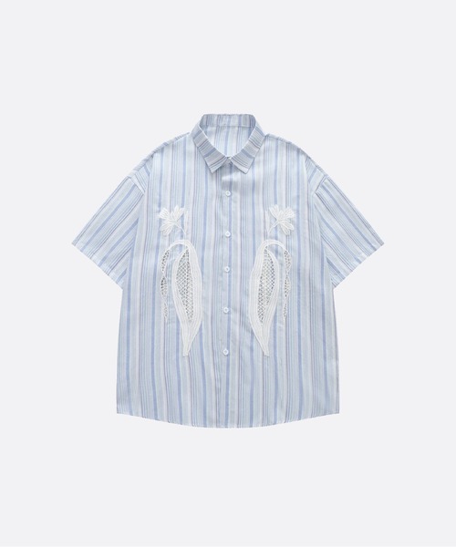 Рубашка с аппликацией из полоски и кружева — Stripe Lace Corn Applique Shirt