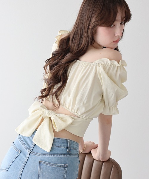 2‑way офшорный бэк‑либрон браус — 2‑way off‑shoulder back ribbon blouse