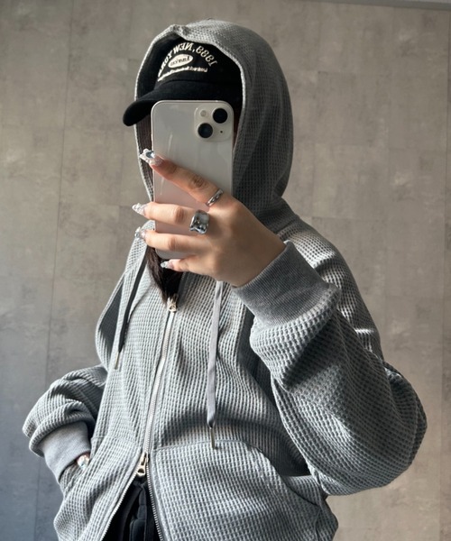 WAFFLE ZIP PARKA — вафельная парка на молнии (ユニセックス)