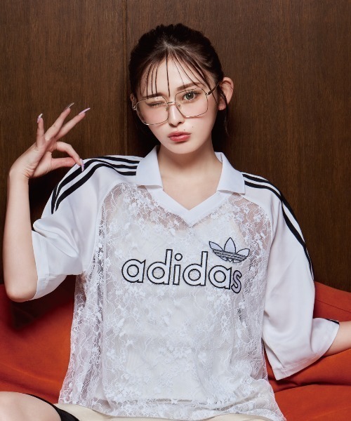 adidas W LACE SS JERSEY KZ4764 — короткая джерси бело‑черная (ABC‑MART лимитированная)