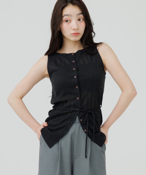 Риб‑топ без рукавов с пуговицами (rib button no‑sleeve top)