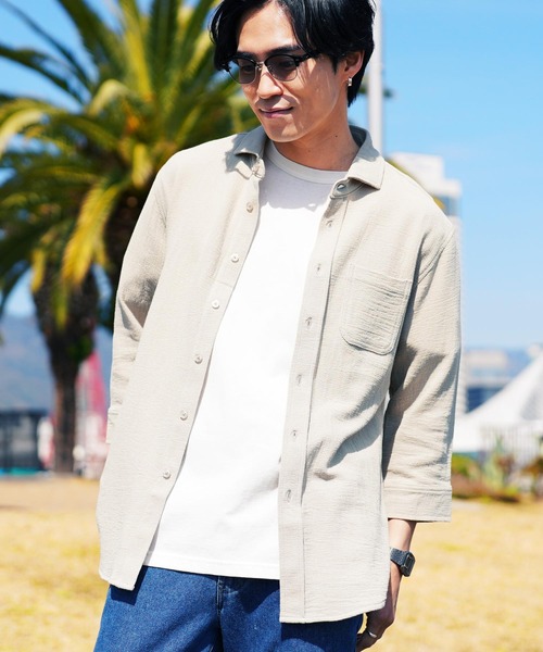 Stretch cotton 7‑minute sleeve panama shirt — стрейч‑панама рубашка с рукавом 7/10