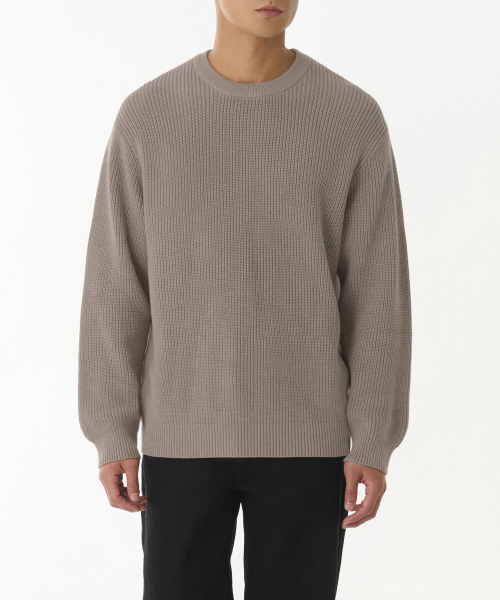 Cotton rib crew neck knit [Heather Beige]
