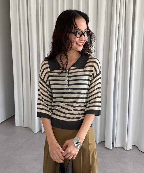 Sheer striped polo knit — поло‑вязаный с прозрачной полоской