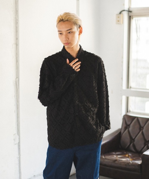 [ADAMPATEK] Diagonal fringe pattern loose shirt / рубашка с бахромой / длинный рукав
