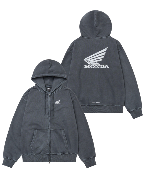 Pigment Scratch Logo Hoodie Zip‑Up Navy