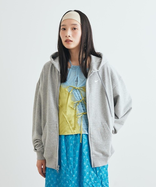 Nike Studio Fleece Lightweight Women’s Oversized Full‑Zip Hoodie IM8109‑063 Dark Grey Heather — женское худи Nike Studio Fleece лёгкое с полной молнией, тёмно‑серый меланж