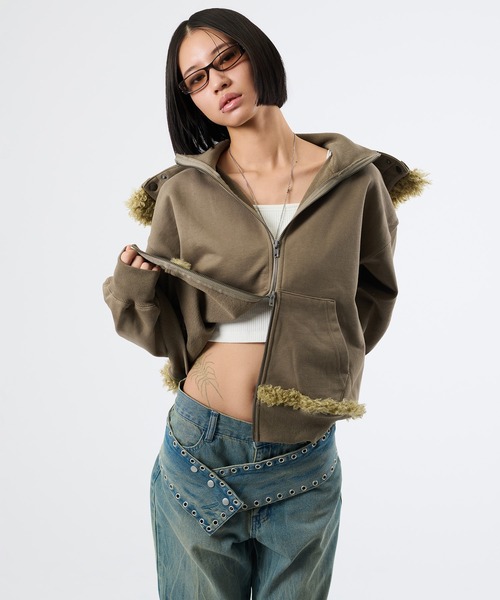3WAY FUR REMOVAL ZIP HOODIE — худи с молнией и съемным мехом 3-в-1