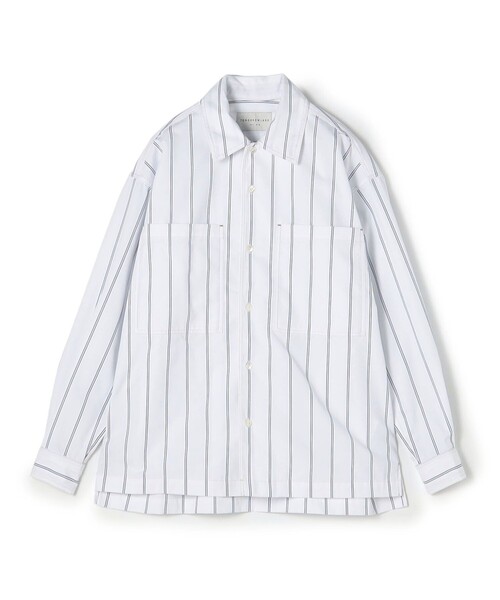 COTTON STRIPE Blouson Collar Double Pocket Shirt — хлопковая рубашка в полоску с накладными карманами (веб-лимит)