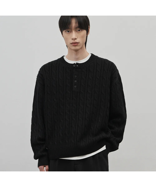 Clements Ohio over-fit reversible henley neck knit [black] — вязаный свитер с черным цветом