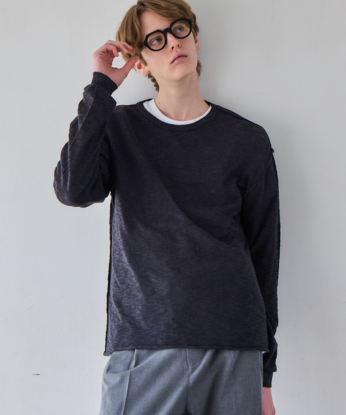 OSKR / ORESCA REAL ex Sheer Slab Crew Neck L/S Knit — тонкий вязаный свитер с круглым вырезом