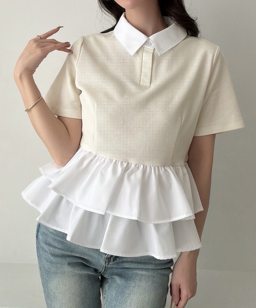 Ducking peplum полуспортивный поло с коротким рукавом