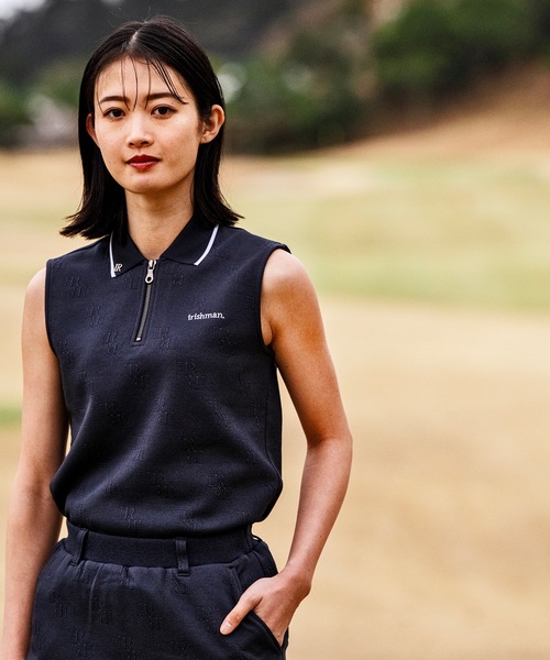 [W-IR] classic jacquard sleeveless polo shirt / жаккардовое безрукавное поло (LADIES)