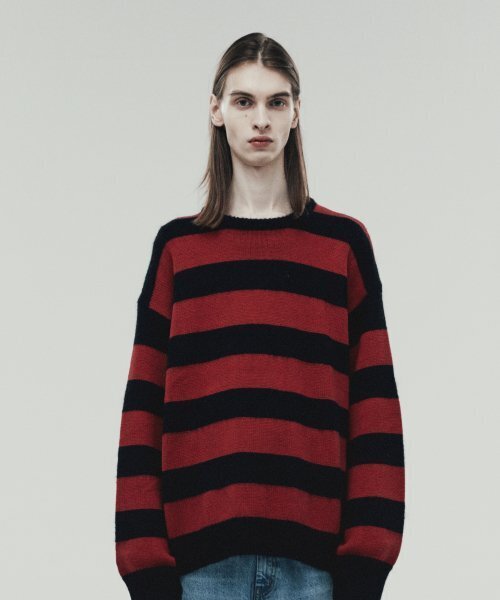 MOHAIR BOLD STRIPED SWEATER RED (VH2DFUK603A) — мохеровый полосатый свитер, красный