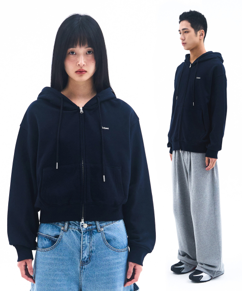 BASIC SMALL LOGO HOODIE ZIP UP NAVY — базовое худи с маленьким логотипом, на молнии, темно‑синее