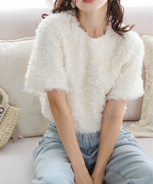 Flower fringe jacquard tops — топ с цветочной бахромой жаккард