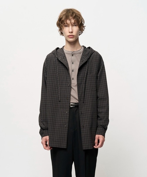 Washed mini check hooded shirt — худи‑рубашка с капюшоном и мелкой клеткой (варёный эффект)