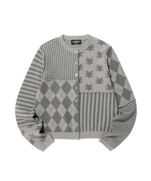 PATCHWORK KNIT CARDIGAN_GREY (NG2GSUK681A) — пэчворк вязаный кардиган серый.
