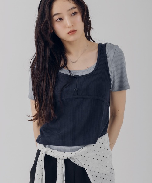 Набор: layered ribbed tee & henley neck tank top — многослойный рубчик‑топ и майка с воротником‑хенли