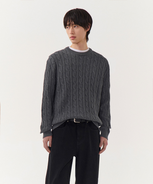 Cotton 케빈 crew knit [grey] — коттон‑круглая шея (серый)