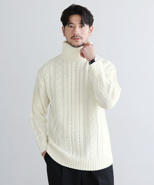 Semi wide shirred knit sweater — вязаная кофта с воротником-стойкой