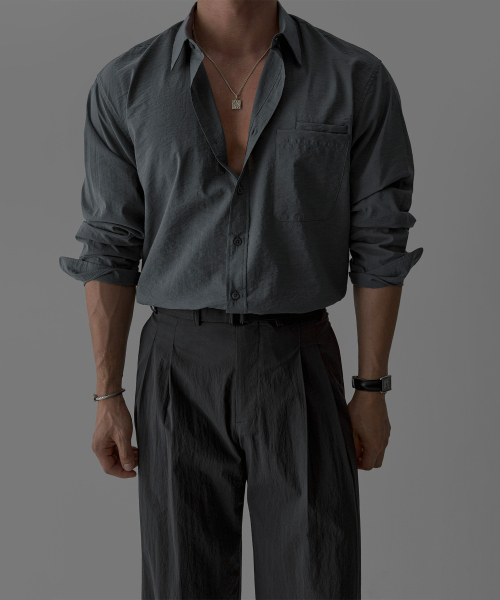 Summer crinkle double pocket shirt [Cream] — летняя в морском стиле рубашка с двойным карманом
