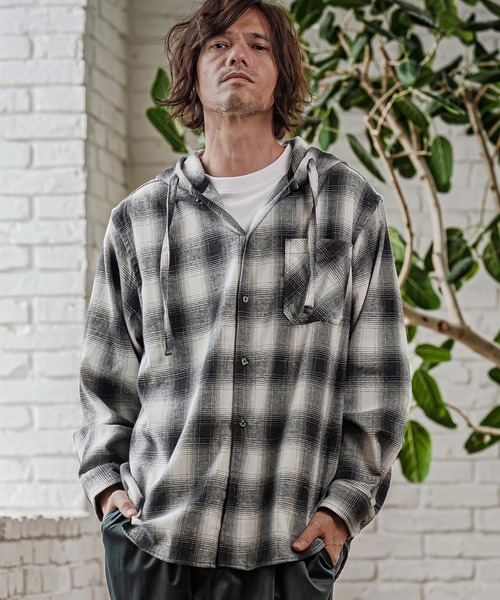 ms6619 — фланелевая рубашка с капюшоном Ombre Check Hooded Flannel Shirt (AI-262-08)