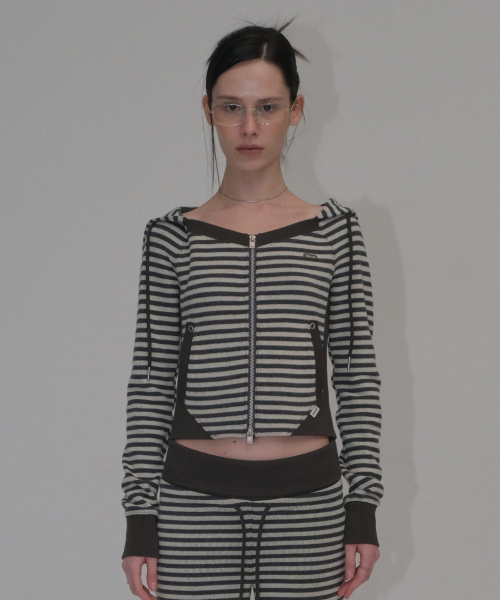 STRIPE JERSEY SLIM HOODIE [CHARCOAL] — худи в полоску, узкий крой