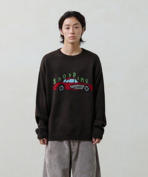 Shopping car knit (dark brown) — вязаная сумка на колёсах (тёмно‑коричневая)