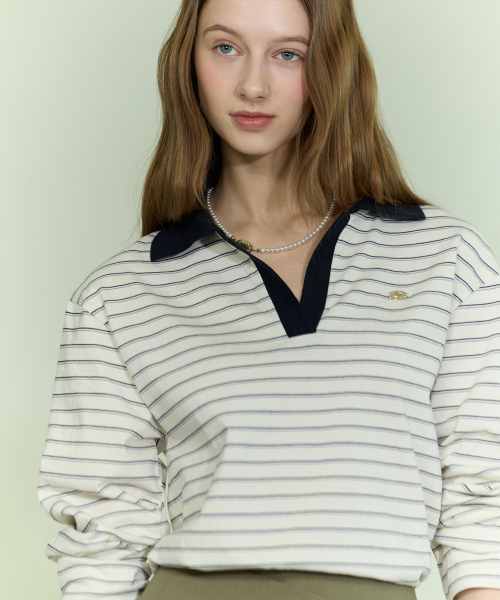 Openカラー Striped Long Sleeve — лонгслив в полоску, Navy