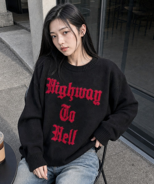 Hellride Crewneck Knit — чёрный крупный трикотажный свитер