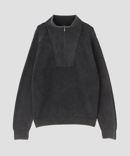 YLEVE FADED STONEWASH KNIT ZIP PULLOVER — трикотажный пуловер на молнии
