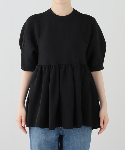 CLANE PEPLUM HALF SLEEVE KNIT TOPS 10106-2133 — вязаный топ с баской и укороченным рукавом