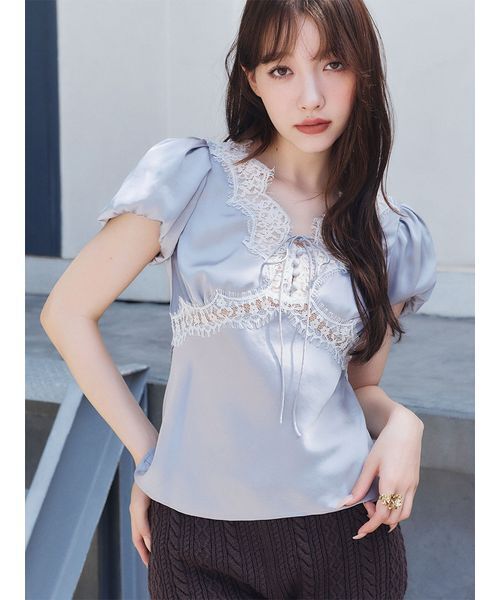Vintage lace satin tops