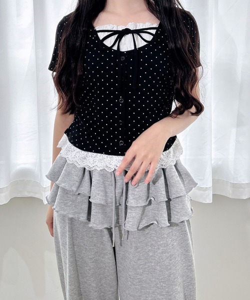 Leisurely Yard Style Front Button Short‑sleeve Rib T‑tops