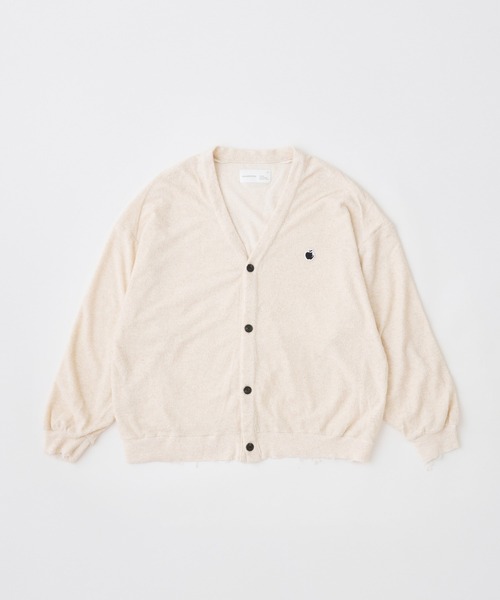 ADAMPATEK washed cotton pile raw-edge cardigan — кардиган из потерто-вафельного хлопка с необработанным краем