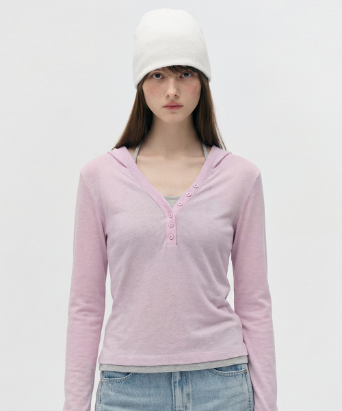 NUBASIC SLIM FIT HALTER HOOD T‑SHIRT L/PINK
