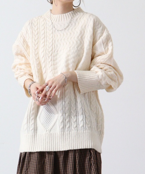 Ке‑дюбл вязаная patchwork knit круглыйネック