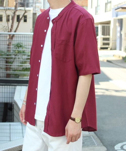 yield select apparel 麻レーヨン бандаカラー SS футболка 106