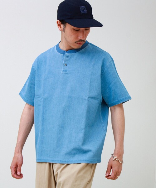 Mesh Denim Henley TEE — сетчатая джинсовая футболка Henley