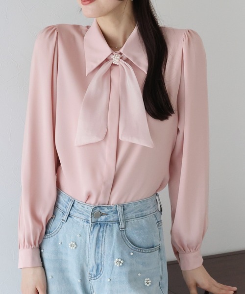 «5‑цветный» Pear Moc‑free rib brown blouse — парчовая блузка