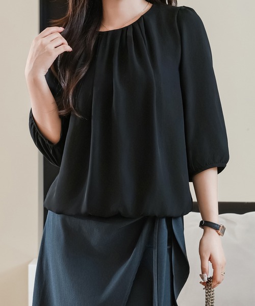 Solide Collar Roundneck 7‑sleeve Ballon Pullover — блуза‑пуловер«Ballon» синяя