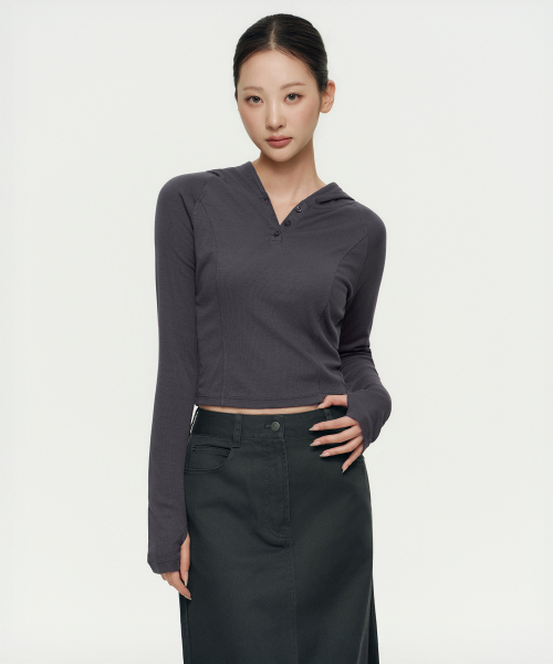 Women’s Ribs Slim‑fold с принтом, длинный рукав T‑shirt [Dark Gray] — женская трикотажная футболка