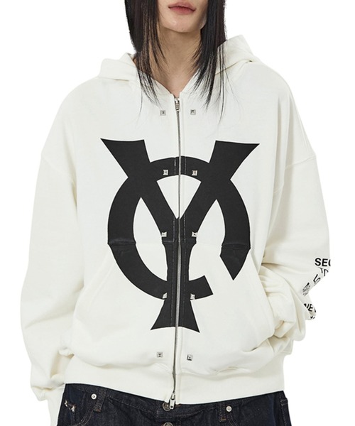 OY BIG LOGO STUD HOODIE ZIP UP — худи‑кардиган с большим логотипом и заклёпками