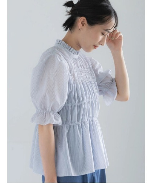Stand frill sharing blouse — блузка с оборками