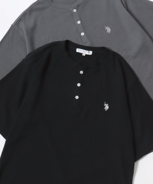 U.S. POLO ASSN. футболка-поло с логотипом, женская/мужская, поло с вышивкой Henley Neck, полуприлегающая