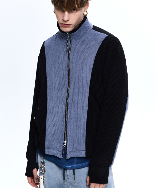 RIVET POCKET MIX KNIT ZIPUP — чёрно-синий