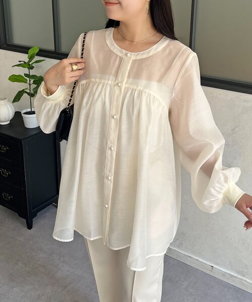 Парная блузка с рубчатым рукавом A-line sheer shirt