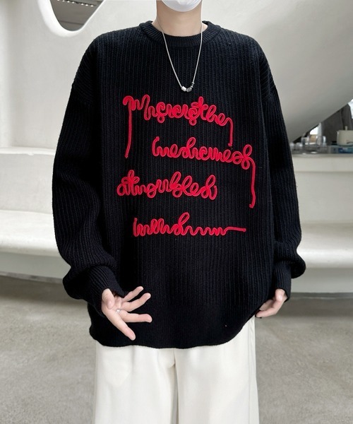 FVLMEN message logo stitch knit pullover — вязаный пуловер с вышитым логотипом